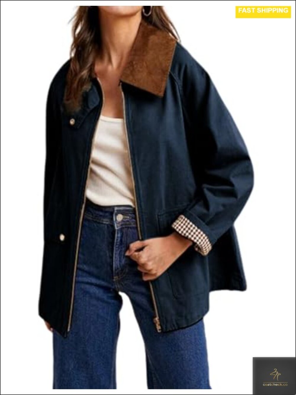 Women's Color Block Corduroy Collar Utility Barn Jacket Cotton Chore Coat